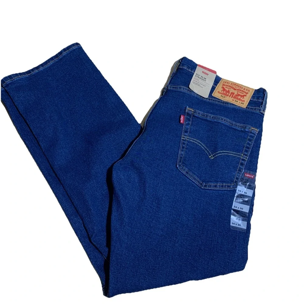 Levi's 513‎ Mens 34X30 Slim Straight Stretch Denim Blue Jeans
